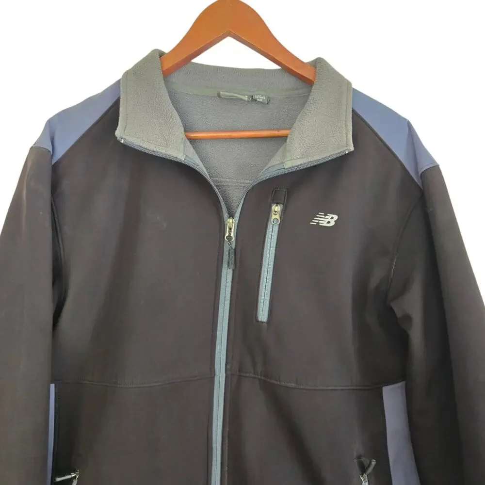 New Balance Weather Resistant Soft‑Shell Jacket Black & Gray Fleece‑Lined Size M